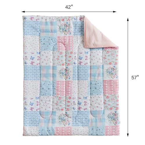 Image of Joyreap 4 Piece Toddler Bedding Set- Pink n Blue Patchwork Design, Microfiber Toddler Bedding Comforter Set for Girls