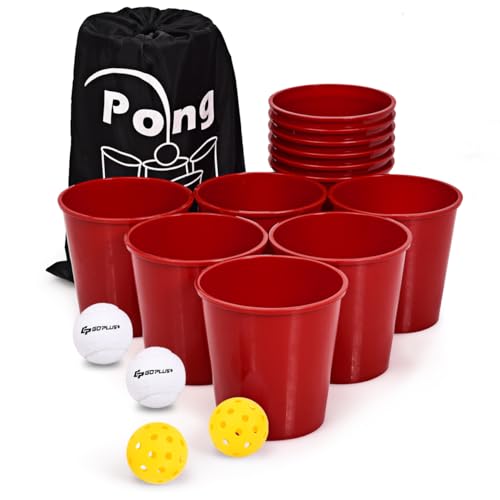 image for Goplus Yard Pong, Giant Outdoor Games Pong Set with 12 Buckets, 2 Ball