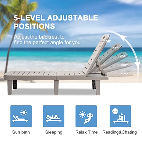 Sellerwe Chaise Lounge Outdoor, Waterproof Pp Lounge Chairs For Outside W/Adjustable 5 Positions & Cup Holder Sun Lounge Chair For Patio, Poolside, Beach, Yard In All Weather, 1Pcs, Grey #TOP3