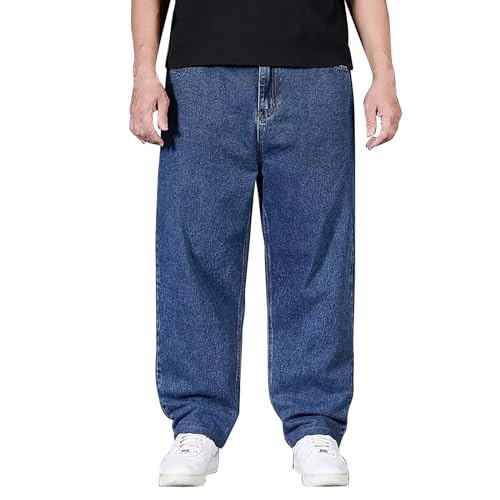 Jeans Baggy da uomo neri in denim, pantaloni per il tempo libero taglia forte, jeans a gamba larga, loungewear, pantaloni dritti tipo joggers con vita elastica, pantaloni estivi con coulisse e tasche