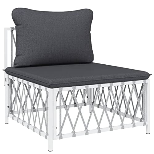 Salon de jardin modulable en acier enduit blanc et coussins gris