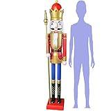 CDL 48' 4ft Tall Life-Size Large/Giant red Christmas Wooden Nutcracker King Ornament on Stand Holds...