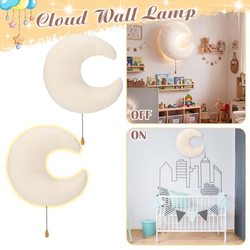 Image of Aurelema Fluffy Moon Night Light Wall Lamp Sleeping Nursery Lighting Cute Floating Battery Operated Hanging Lamp for Baby Boys Girls Bedroom Room Nursery Wall Decorations