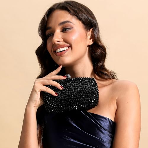 Image of Boutique De FGG Mini Crystal Clutch Purse for Women Formal, Spikes Rhinestone Clutch Evening Bag, Wedding Party Handbag