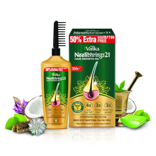 Dabur Vatika Neelibhringa 21 Hair Growth Oil – (100Ml+ 50Ml Extra Free) | 14 Ayurvedic Herbs | Ayurvedic Medicine | 4X Less Hairfall | 3X Thicker Hair | 21 Hair Benefits| With Ergnomic Comb Applicator
