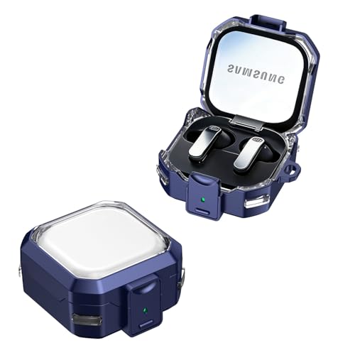Image of Transparent Lock Armor Case Cover for Samsung Galaxy Buds 4 and 4 Pro, Clear, Shockproof with Heavy Duty Carabiner (Blue, Transparent Armor Lock)
