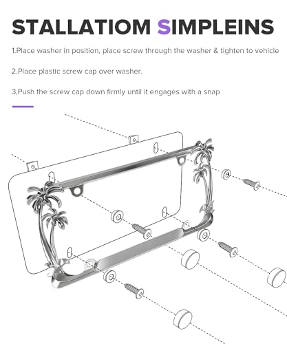 License Plate Frames,Car Accessories Universal Rust-Proof Palm Tree License Plate Frame with Screw Caps,Automotive Replacement,Suitable for Most Cars,Trucks,SUV,Sedans,Front and Rear