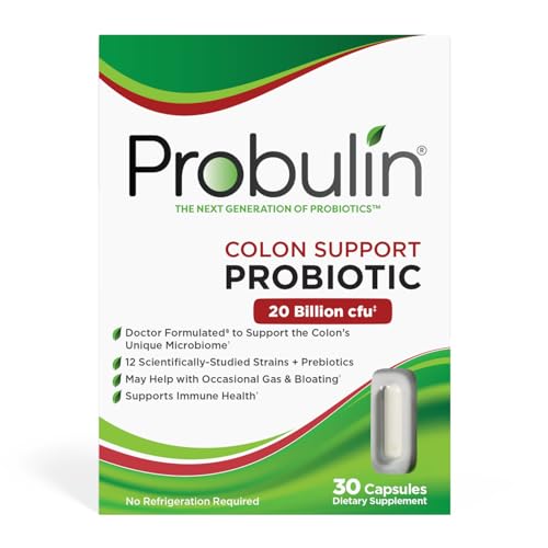 Probulin Colon Support Daily Probiotic + Prebiotic + Support Gut Health Occasional Gas and Bloating - 20 Billion CFU - 12 Strains 30 Vegan Capsules