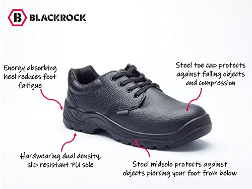 Blackrock Gibson S1-P Lightweight Uniform Safety Shoe, Anti Static Black Leather Shoe with Steel Toe Cap and Protective Steel Midsole, Work Shoes Ideal for Staff Uniform, Managers, Size 10 /EU 44