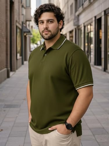Image of Veirdo Men's Classic Fit Plus Size Polo T-Shirt, Half Sleeve, Stylish Cotton Tee, Formal & Casual Wear, Comfortable & Durable (3XL-5XL)