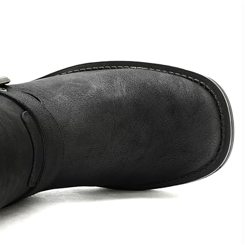 Image of GLOBALWIN Chunky Mid Calf Fashion Dressy Motocycle Biker Military Style Combat Boots for Women Low Heel