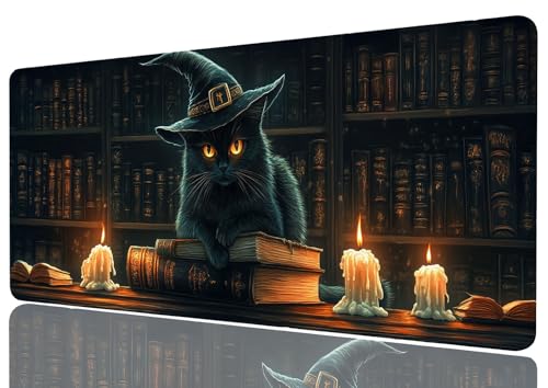 Grand tapis de souris de jeu chat noir pour bureau sombre et cosy