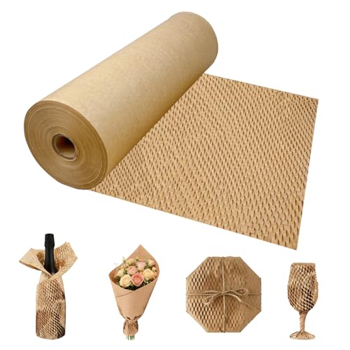 Honeycomb Packing Paper Roll 30cmx100m Packaging Wrap Paper with 15m Jute Rope Thick Honeycomb Cushioning Wrapping for Moving House Shipping Packing Breakables Gift Bubble Wrap Alternative