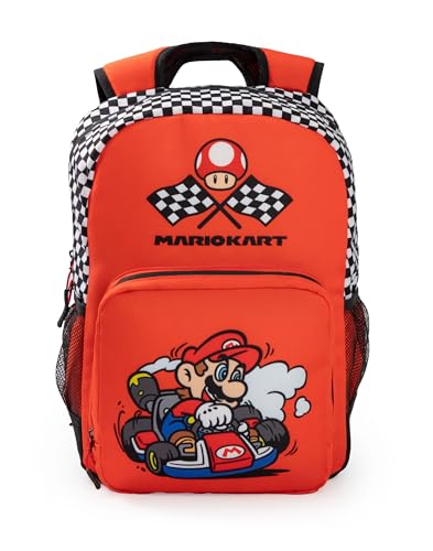 Super Mario Nintendo Kart Red Backpack | Unisex Kids School Bag for Books | Zip-Up Design | Mario Character | Back to School Essentials | Kids Gaming Merchandise