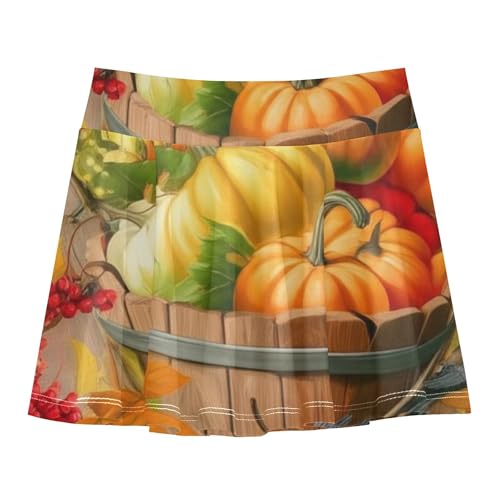 Kids Tennis Skirts Autumn Pumpkins Wooden Bucket Athletic Shorts Girls Skorts Cool Pink Teen Skirt 4t