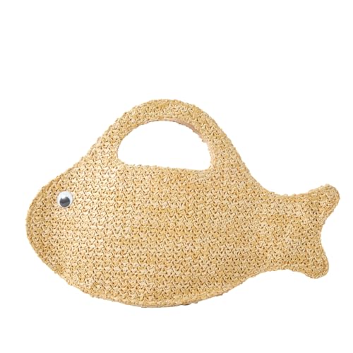Bolso cruzado de ratán tejido forma pez beige miniatura 1