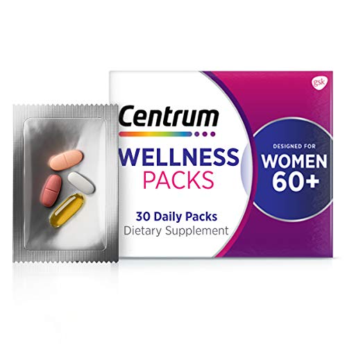 Centrum Wellness Packs Daily Vitamins with Complete Multivitamin for Women in Their 60s, Calcium Carbonate 600 mg, Fish Oil with Omega-3 and MSM 1000 mg, 1 Month Supply, 30 Count
