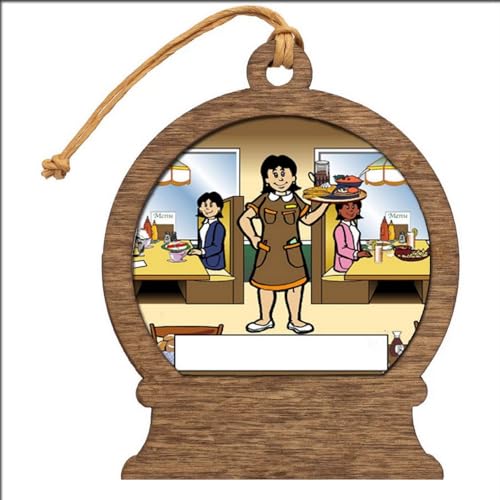PrintedPerfection.com Personalized Waitress, Casual Dining Wooden Snow Globe Shaped Christmas Ornament