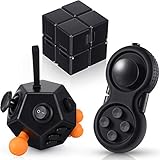 3 Pieces Handheld Mini Fidget Toy Set Anxiety and Stress Relief Fidget Toy 12 Side Fidget Toy Cube...