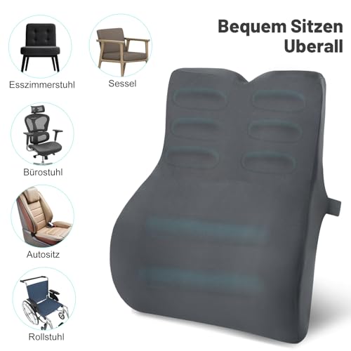 Juspota Lendenwirbelkissen, Lordosenstütze Auto, Lendenkissen Auto Memory Foam, Ergonomisches Rückenkissen Auto, Lordosekissen fur Auto, Bürostuhl, Zuhause, Grau