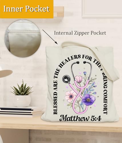 Image of Aesthetic Christian Gifts Tote Bag for Church, Religious Tote Bag for Bible Study, Medium Size with Inner Pocket
