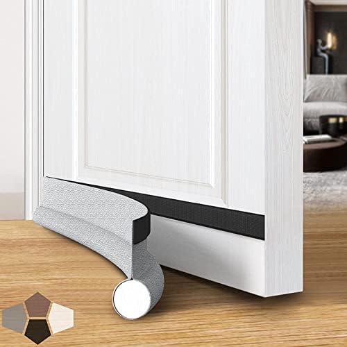 Burlete para puertas, 93,98 cm, de piel, para puertas, autoadhesiva, montaje rápido, para interior y exterior, bloquea el frío y el ruido, gris