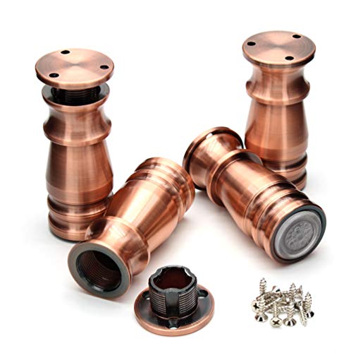 Tueascallk 4"- 4 2/5" Heavy-Duty Aluminum Alloy Furniture Leg with Transparent Rubber Mat, Adjustable Height, Retro Copper, Set of 4