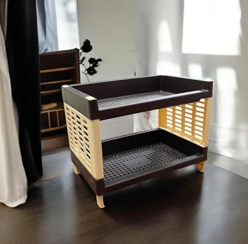Image of C.S.M CSM 2-Tier Plastic Storage Rack, Brown