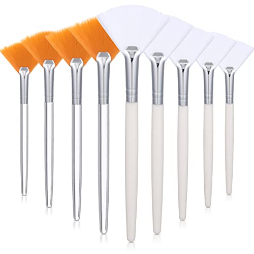 Image of 9 Pieces Facial Fan Mask Brushes, Soft Facial Applicator Brushes Tools for Peel Glycolic Makeup for Mud Cream(White, Yellow)