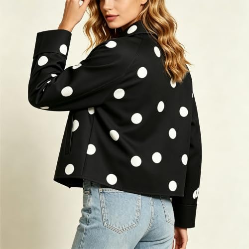 Cropped Jacket Women Polka Dot Collared Button Front Casual Fall Outerwear - image 7