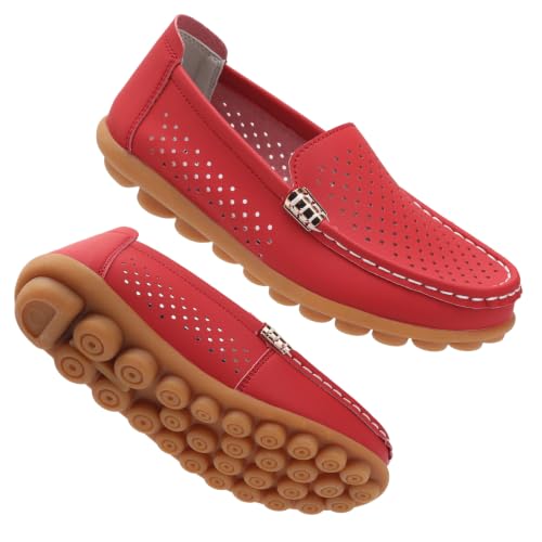 Image of Women's Comfortable & Lightweight Leather Loafers Slip-Ons Driving Walking Mocs Boat Shoes Cute Business Casual Dress Shoes Work Flats for Women