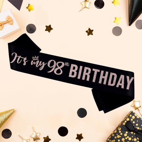 Image of PYQWA It's My 98th Birthday Sash,98th Birthday Sash Decor,GlitterNinety Eight Birthday Gifts for Women,Happy Birthday Party Decorations