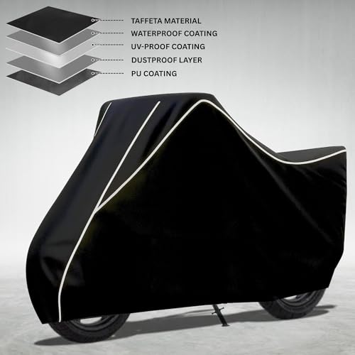 Image of Elite Water Resistant Bike Cover for TVS Apache RTR 160 4V Rain, UV & Dust Protection, Universal Fit, All-Weather Water Resistant Two-Wheeler Cover, Keeps Bike Cool (Black with White Piping)