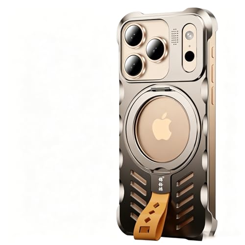 Coque iPhone 16 Pro chic dorée avec support et capsule aromatique haut de gamme