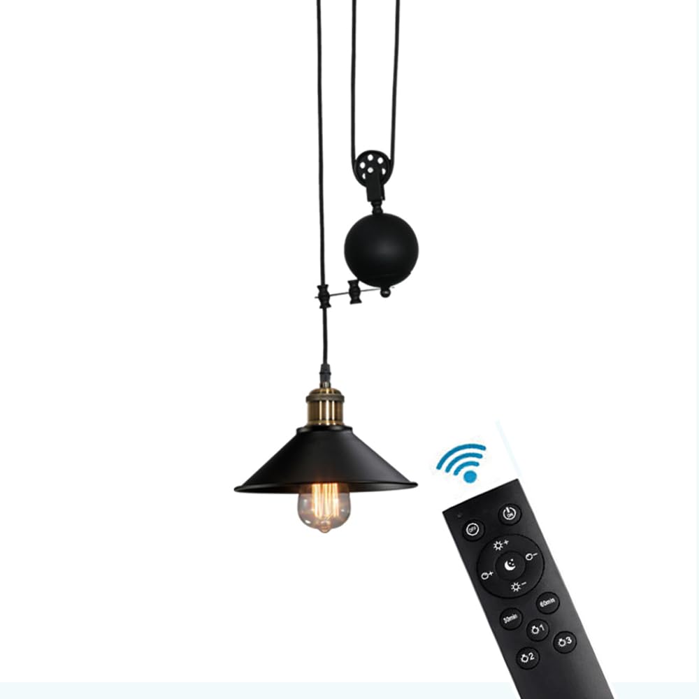 Luces Colgantes con atenuación LED, lámpara de polea Vintage, iluminación Retro de Subida y Bajada Ajustable, lámpara de Techo para Cocina, Isla, Comedor, con Control Remoto y Bombilla de atenuación