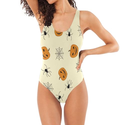 Maillot de bain une pièce pour femme masquant les rondeurs avec son motif citrouille
