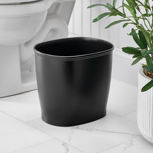 Image of iDesign Slim Plastic Bathroom Trash Can, Black | Small Garbage Bin, For Bedroom, Office, Desk, Dorm