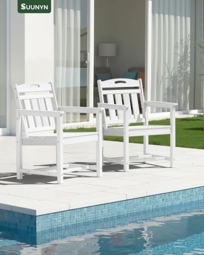 Image of Patio Chairs Set of 2, HDPE Outdoor Dining Chairs with Wide Seat, All Weather Oversized Porch Chair for Garden, Backyard, Deck - White