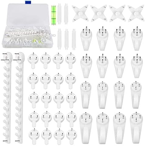 48Pcs Non-Trace Picture Hook for Hard Wall, Heavy Duty Picture Hanging Kit for Pictures, Canvas, Painting, Mirror, Art Crafts, Clock Picture Hanger Set White Cover