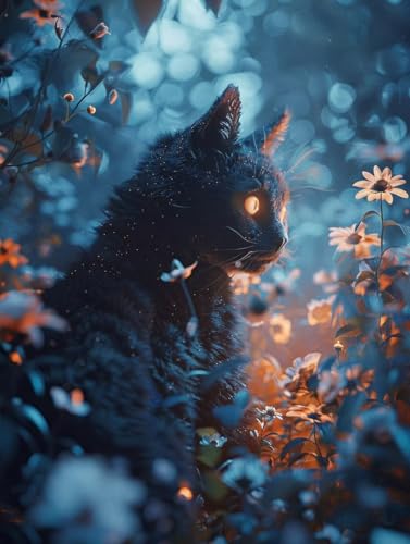Diamond painting fleurs 5D et chat avec kit complet DIY 70x90cm T0-361