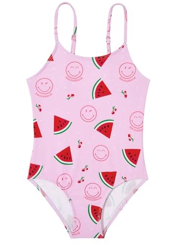 Image of Zando Toddler Girl Swimsuit - Cute Watermelon Smiley Face 4t Bathing Suits for Girls, Adjustable Quick Dry 5T Swimsuit Girls, One Piece Kids Swimwear for Summer Beach Vacation Waterpark Wear 4-5T