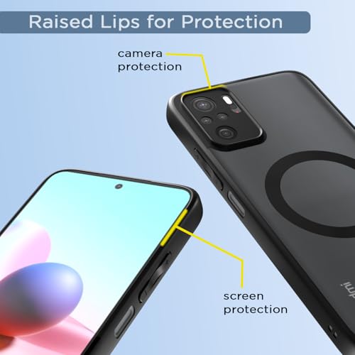 Image of Outlouders Back Cover for Redmi Note 10 /Redmi Note 10s /Redmi Note 11 SE Compatible with Mag-Safe | Shockproof Design | Hard Transparent Back Case (Black Mag-Safe)