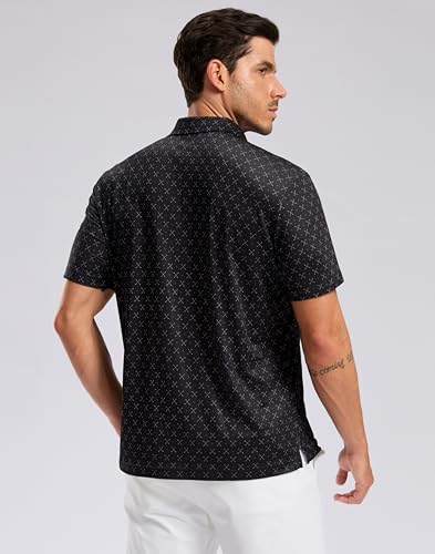 Men's Golf Shirt Short Sleeve Dry Fit Polo Moisture Wicking Print Collared Golf Shirts for Men Casual Lightweight3