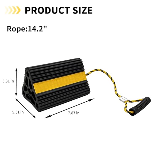Image of Vacallity Update Wheel Chocks for Trailer 2pc Heavy Duty Rubber Wheel Chocks with seprate Handle Rope&Yellow Reflective Tape Tire Chock Blocks for Cars Trucks Aircraft RV Camper Trailer Accessories