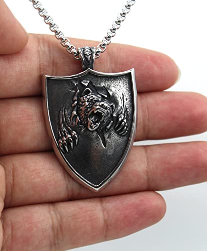 Norse Bear Claw Amulet Necklace for Men,Eagle Wolf Head Pendant Necklace with 22+2" Stainless Steel Chain4