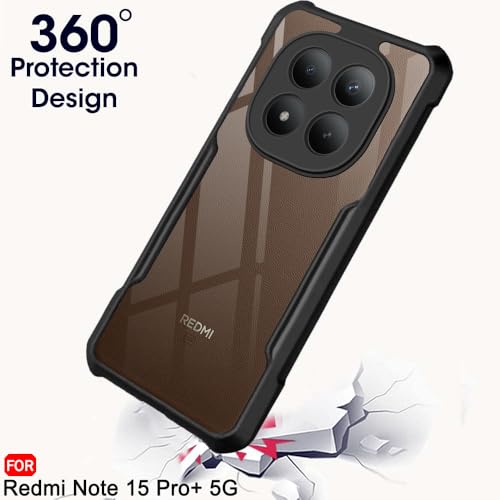 Image of TheGiftKart Shockproof Crystal Clear Back Cover Case for Mi Redmi Note 15 Pro Plus 5G | 360 Degree Protection | Protective Design | Transparent Back Cover Case (PC & TPU, Black Bumper)