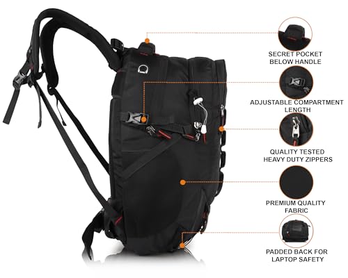 Image of Half Moon 45L Hammer Waterproof 4 Compartment Rucksack /Trekking Bag For Mens | With 17.3 inch Laptop Compartment & Rain Cover | 1 Year Warranty | For Hiking, Travel Backpack For Boys & Girls (Black)