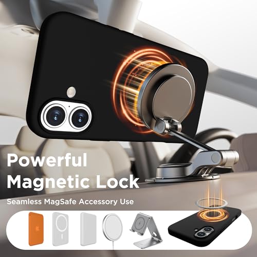Image of Magnetic for iPhone 16 Case, Compatible with MagSafe, Liquid Silicone Phone Cover with Screen Protector & Camera Protector, Soft Anti-Scratch Microfiber Lining Inside 6.1 inch, Black