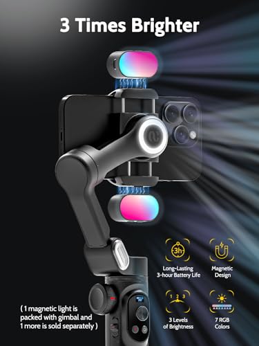3-Axis Gimbal, Gimbal Stabilizer for Smartphone w/RGB Magnetic Fill Light Phone Gimbal for iPhone/Android Foldable iPhone Gimbal w/Upgraded Face Tracking Vlog Recording-Smart X Pro Kit - Image 3