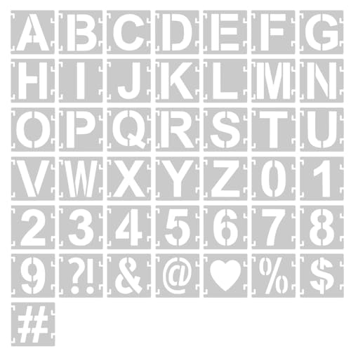 4 Inch Letter Stencils for Painting 43 Pcs Reusable Alphabet Symbol Numbers Stencils Interlocking Kit for Painting on Wood Wall Fabric Rocks Chalkboard Sign & DIY Art (4 inch)